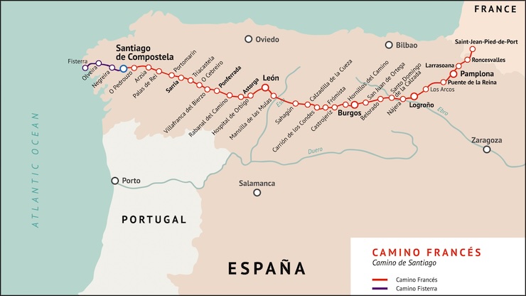 mappa del cammino di Santiago